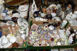 FOUR BOXES AND LOOSE CERAMICS AND OTHER ORNAMENTS, to include a Paragon two part preserve dish