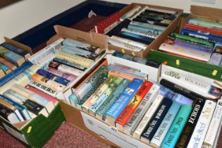 FOUR BOXES OF BOOKS containing over eighty miscellaneous titles in hardback format and mostly