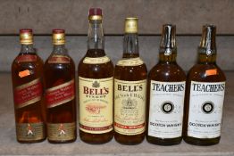 SIX BOTTLE OF BLENDED WHISKY comprising two bottles of JOHNNIE WALKER RED LABEL Old Scotch Whisky,