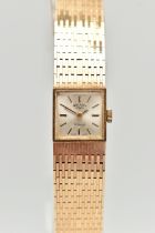 A 1960'S 9CT GOLD ROTARY WRISTWATCH, the square face with gold coloured baton markers, signed Rotary