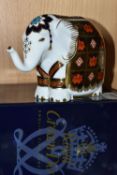 A BOXED ROYAL CROWN DERBY ELEPHANT, with gold stopper, Condition Report: good condition