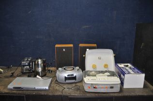 SEVEN ITEMS OF HOUSEHOLD ELECTRICALS including an Elizabethan Popular 200 reel to reel player, a