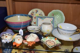 A 'FANTASQUE' DESIGN DISH BY CLARICE CLIFF AND OTHER ART DECO CERAMICS, the dish made by Wilkinson