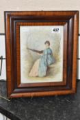 FOUR FRAMED LATE 19TH CENTURY TILE PICTURES, comprising a rectangular tile painted with a late