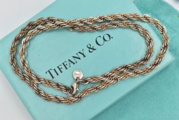 A 'TIFFANY & CO' BI COLOUR ROPE TWIST NECKLACE, silver rope twist chain with a fine intertwined