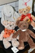 THREE STEIFF YEAR BEARS 2020-2022 AND A STEIFF SOFT AND CUDDLY FRIENDS 'HOPPIE', all with buttons in
