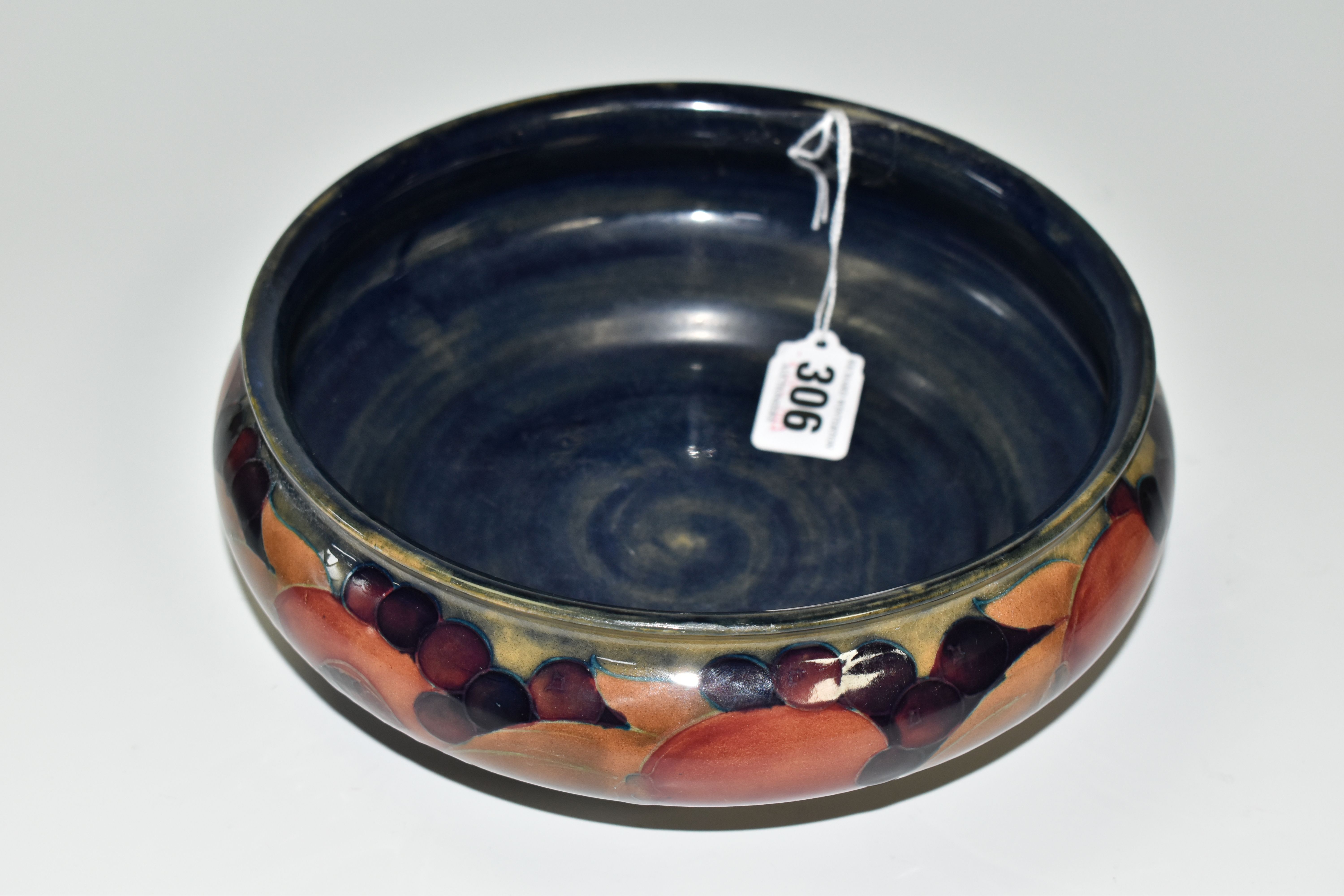 A MOORCROFT POTTERY POMEGRANATE BOWL, decorated with pomegranates on a mottled blue ground, - Image 2 of 5