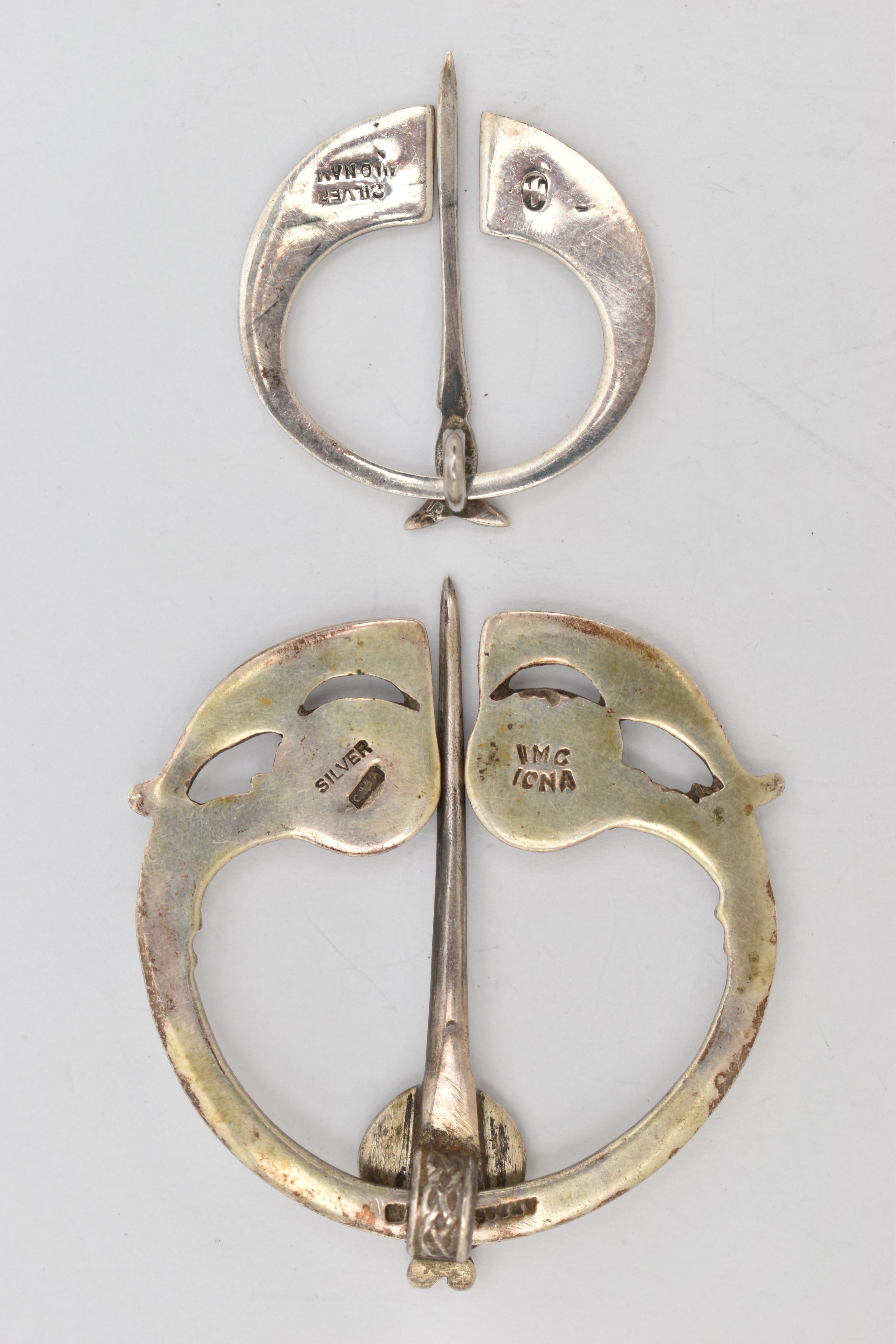 TWO PENANNULAR BROOCHES, the first a silver brooch hallmarked Birmingham 1946, stamped IMC Iona, - Image 2 of 2