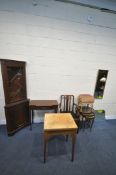 A SELECTION OF OCCASIONAL FURNITURE, to include a singer sewing machine, a mahogany corner cupboard,