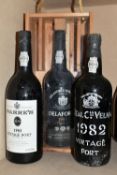 THREE BOTTLES OF VINTAGE PORT comprising one bottle of REAL Cia. VELHA 1982, 21% vo. 75cl, seal