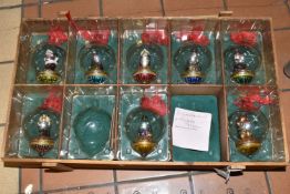 A BOX OF EIGHT GLASS BAUBLES BY THOMAS PACCONI, 2005 Collection, each containing a different