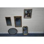 A SELECTION OF VARIOUS MIRRORS, to include a gilt framed rectangular wall mirror, 83cm x 53cm, a