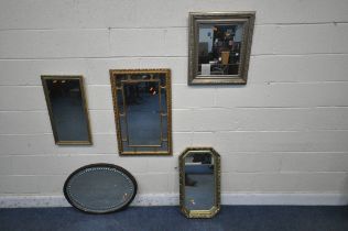 A SELECTION OF VARIOUS MIRRORS, to include a gilt framed rectangular wall mirror, 83cm x 53cm, a