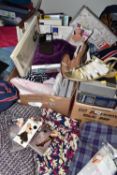 SIX BOXES OF LADIES' CLOTHING AND ACCESSORIES, to include skirts, sweaters and tops, mostly Uk