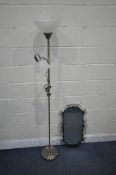 A METAL STANDARD LAMP, along with a metal framed wall mirror (2)
