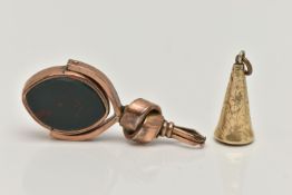 TWO LATE VICTORIAN FOBS, the first a swivel fob designed as a marquise shape panel set to one side
