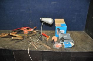 AN EMCO UNIMAT 3 CIRCULAR SAW ATTACHMENT and disc sanding attachment, along with various tools and