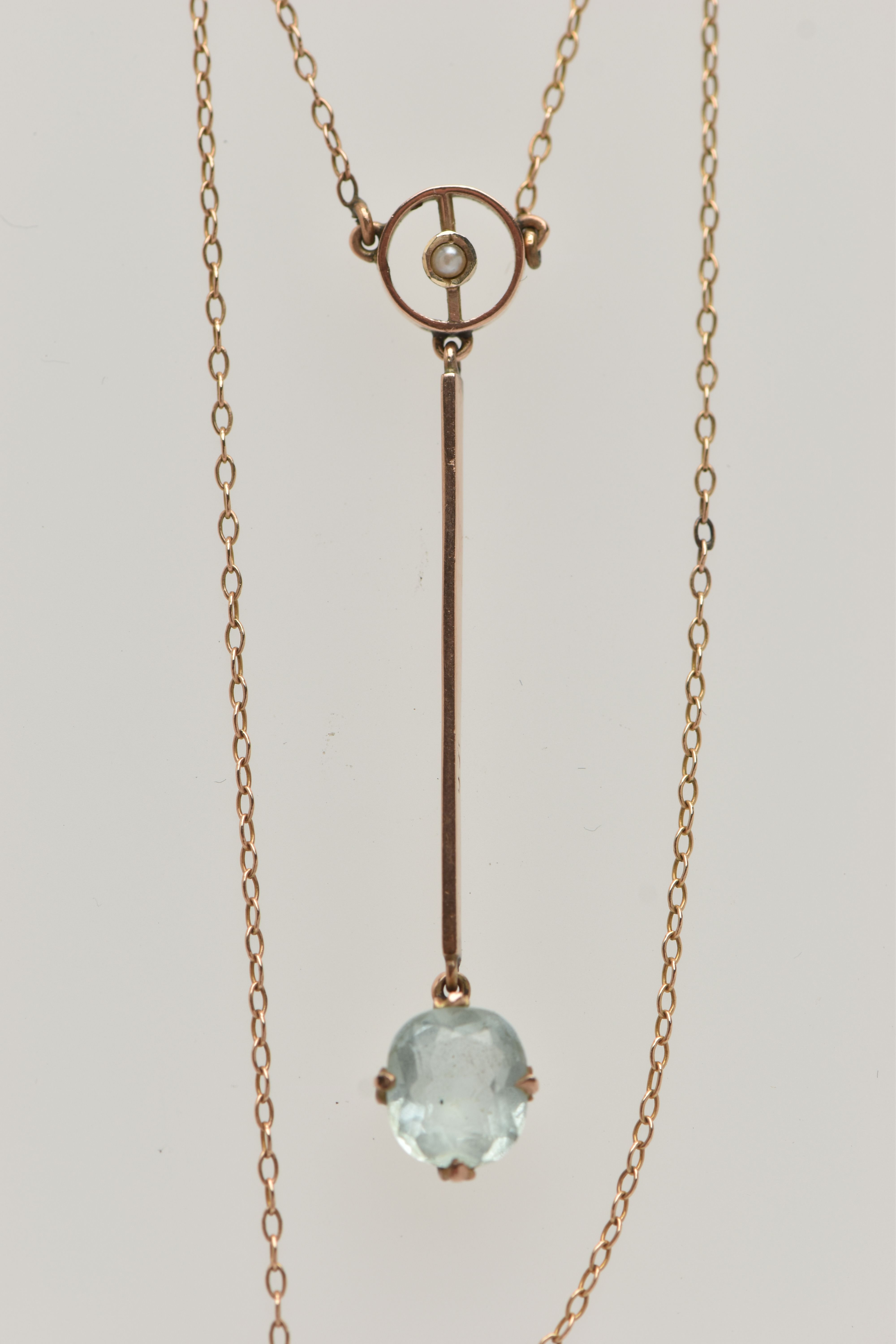 AN EARLY 20TH CENTURY AQUAMARINE BROOCH AND NECKLACE, a bar brooch centrally set with an oval cut - Image 5 of 6