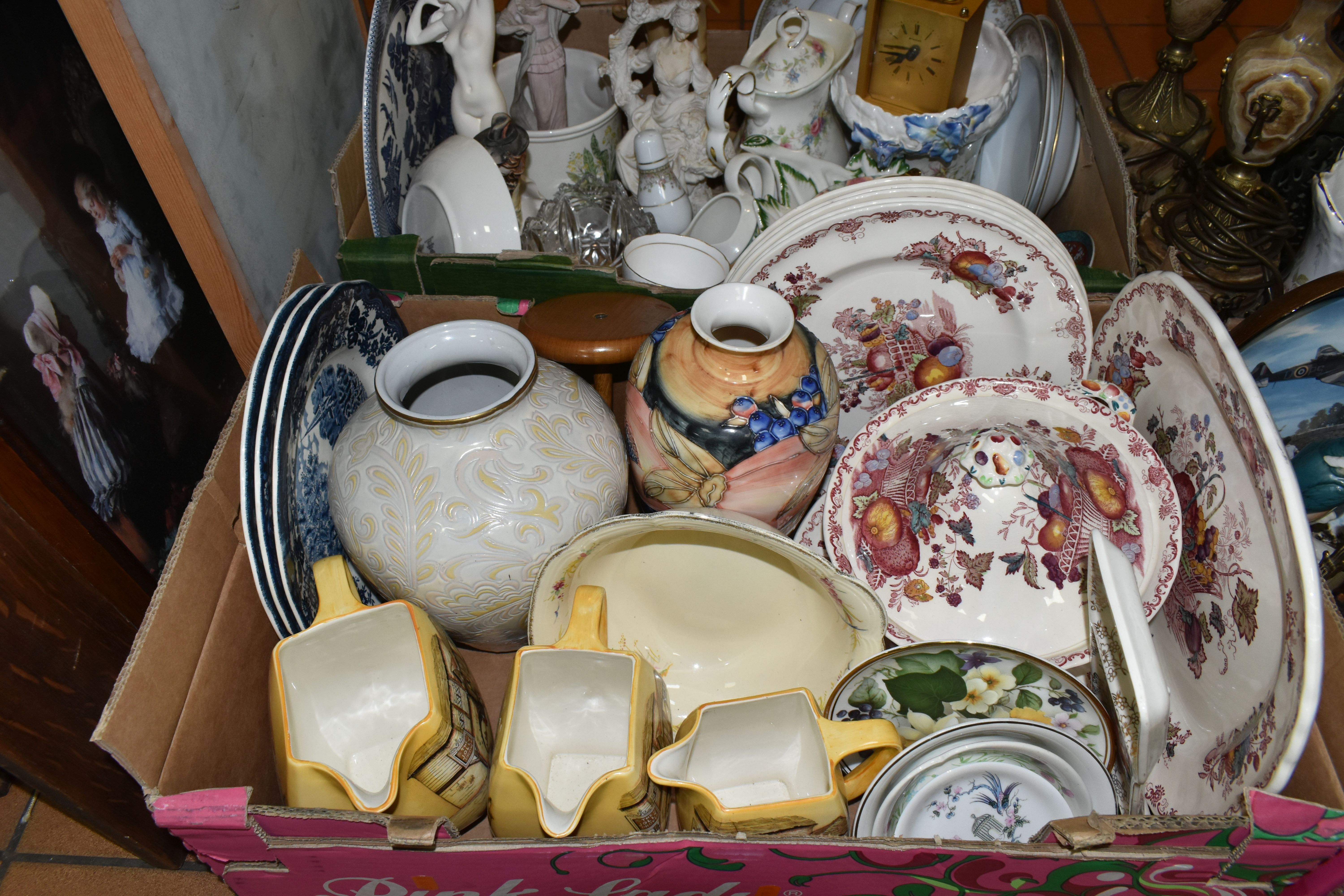 THREE BOXES OF CERAMICS AND SUNDRIES, to include a pair of marble and gilt metal table lamps, height - Image 2 of 15