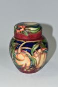 A SMALL MOORCROFT POTTERY 'PLEVRIANA' PATTERN GINGER JAR, height 11cm, of shouldered baluster