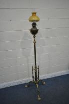 A LATE 19TH/EARLY 20TH CENTURY IMPROVED LAMPE BELGE BRASS TELESCOPIC OIL LAMP, with a removable