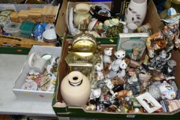 FOUR BOXES OF CERAMICS AND ORNAMENTS, to include a Sadler 'Mint Sauce' pot, four mid-century kitchen