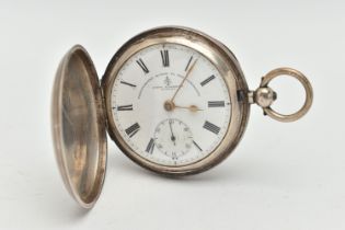 AN EDWARDIAN SILVER FULL HUNTER POCKET WATCH, the white face with black Roman numerals, stamped John