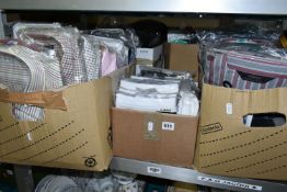 FIVE BOXES AND LOOSE CLOTHING AND ACCESSORIES, to include over twenty men's shirts as new in