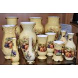 TWELVE AYNSLEY ORCHARD GOLD VASES, to include two limited edition Millennium Shamrock vases with