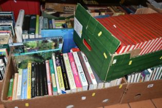 FIVE BOXES OF BOOKS containing approximately 150 titles in hardback and paperback formats on