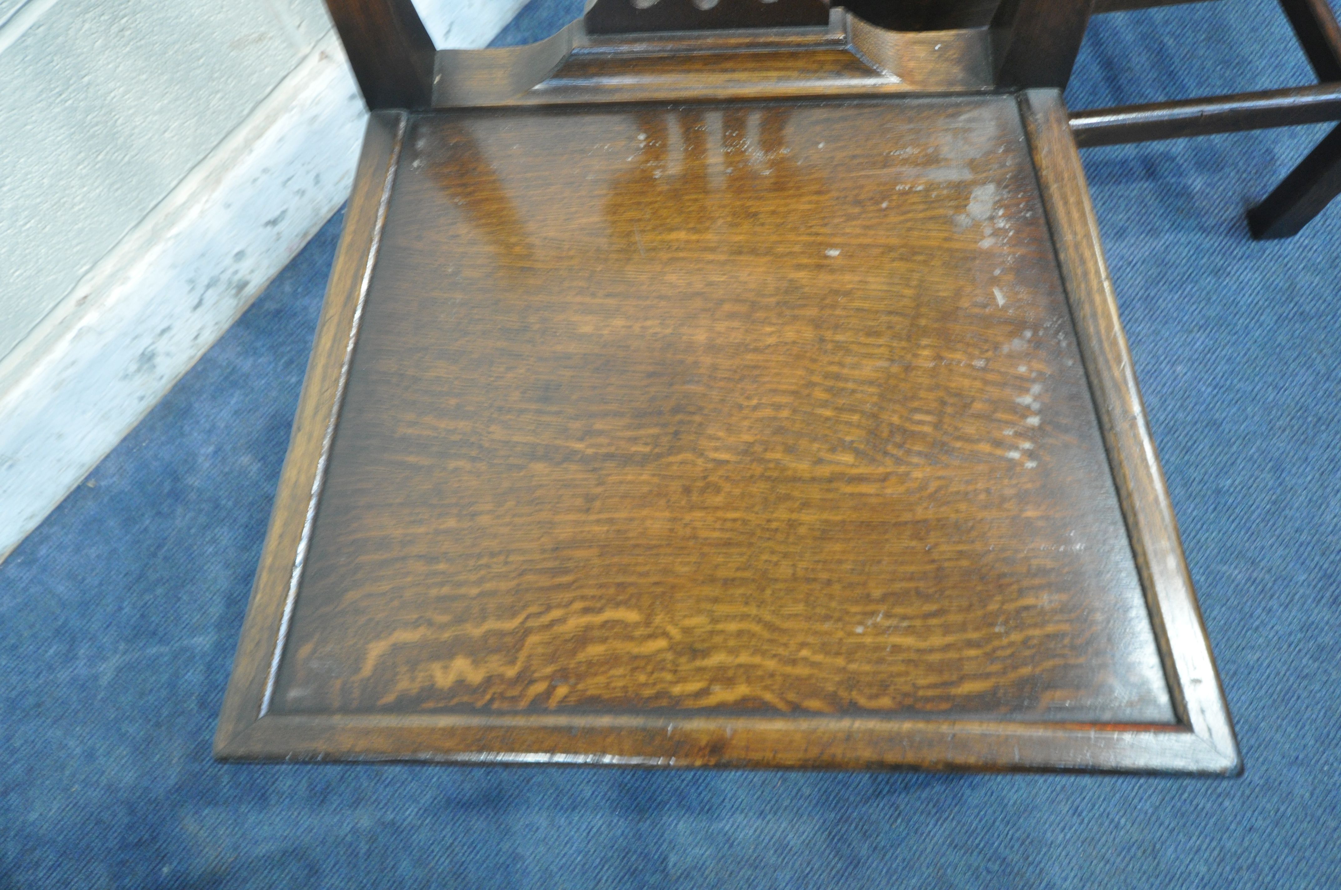 A SET OF SIX REPRODUCTION OAK CHIPPENDALE STYLE CHAIRS, including two carvers, open armrests, with - Image 4 of 5