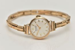 A LADIES 9CT GOLD 'RECORD' WRISTWATCH, manual wind, round silver dial signed 'Record De Luxe',