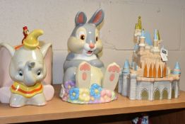 SEVEN DISNEY COOKIE JARS, comprising Cinderella's Castle, Thumper (small chip to one ear, another to