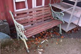 A CAST ALUMINIUM SLATTED GARDEN BENCH, length 124cm (condition report: in need of restoration)