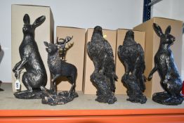 FIVE NEW AND UNUSED BOXED BRONZED RESIN FIGURES, 'Studio Bronze- Border Fine Arts' comprising two