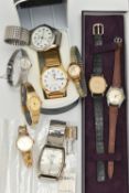 A BOX OF ASSORTED WRISTWATCHES, nine wristwatches, ladies and gents, names to include Ingersoll,