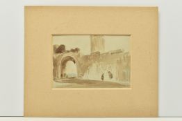 CIRCLE OF DAVID ROBERTS (1796-1864) AN UNFINISHED SKETCH, depicting figures beside the wall of a