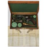 A FINE CASED ANTIQUE 80-BORE PERCUSSION TRANTER PATENT THIRD MODEL REVOLVER No. 145237, circa