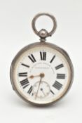 A LATE VICTORIAN SILVER OPEN FACE POCKET WATCH, key wound, round white dial signed 'D.I.MARCUSON