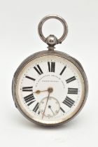 A LATE VICTORIAN SILVER OPEN FACE POCKET WATCH, key wound, round white dial signed 'D.I.MARCUSON