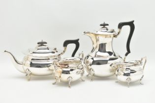 A GEORGE VI FOUR PIECE SILVER TEA SET, comprising of a teapot, coffee pot, sugar bowl and milk