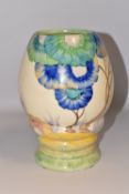 A CLARICE CLIFF RHODANTHE PATTERN VASE, shape no 362, the bulbous body painted with blue, green,