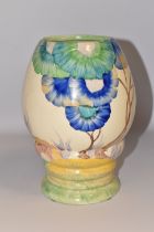 A CLARICE CLIFF RHODANTHE PATTERN VASE, shape no 362, the bulbous body painted with blue, green,