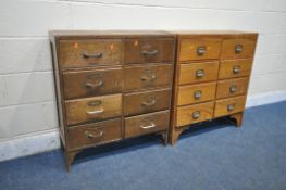 TWO 20TH CENTURY OAK INDEX CABINETS, largest width 81cm x depth 33cm x height 89cm (condition