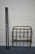 A 19TH CENTURY BRASS AND IRON SINGLE BEDSTEAD, with siderails, no slats (condition report: surface