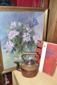 A GROUP OF SUNDRY ITEMS, to include a framed oil on canvas depicting pink azaleas and irises in a