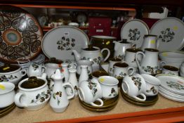 A QUANTITY OF DENBY 'SHAMROCK' DESIGN DINNERWARE, comprising a large teapot, coffee pot, two small