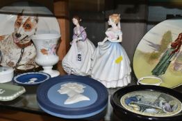 A GROUP OF NAMED CERAMICS, comprising a Royal Doulton 'Ashley HN3420 figure and 'Claire' HN3646, a