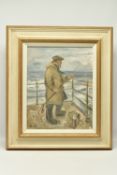 PETER KNOX (BRITISH 1942) 'THE PIER', a nostalgic depiction of a fisherman with flat cap and pipe