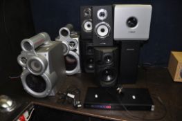 A SELECTION OF HI FI SPEAKERS AND A LG BLU-RAY PLAYER (no remote) including a pair of JVC SP-